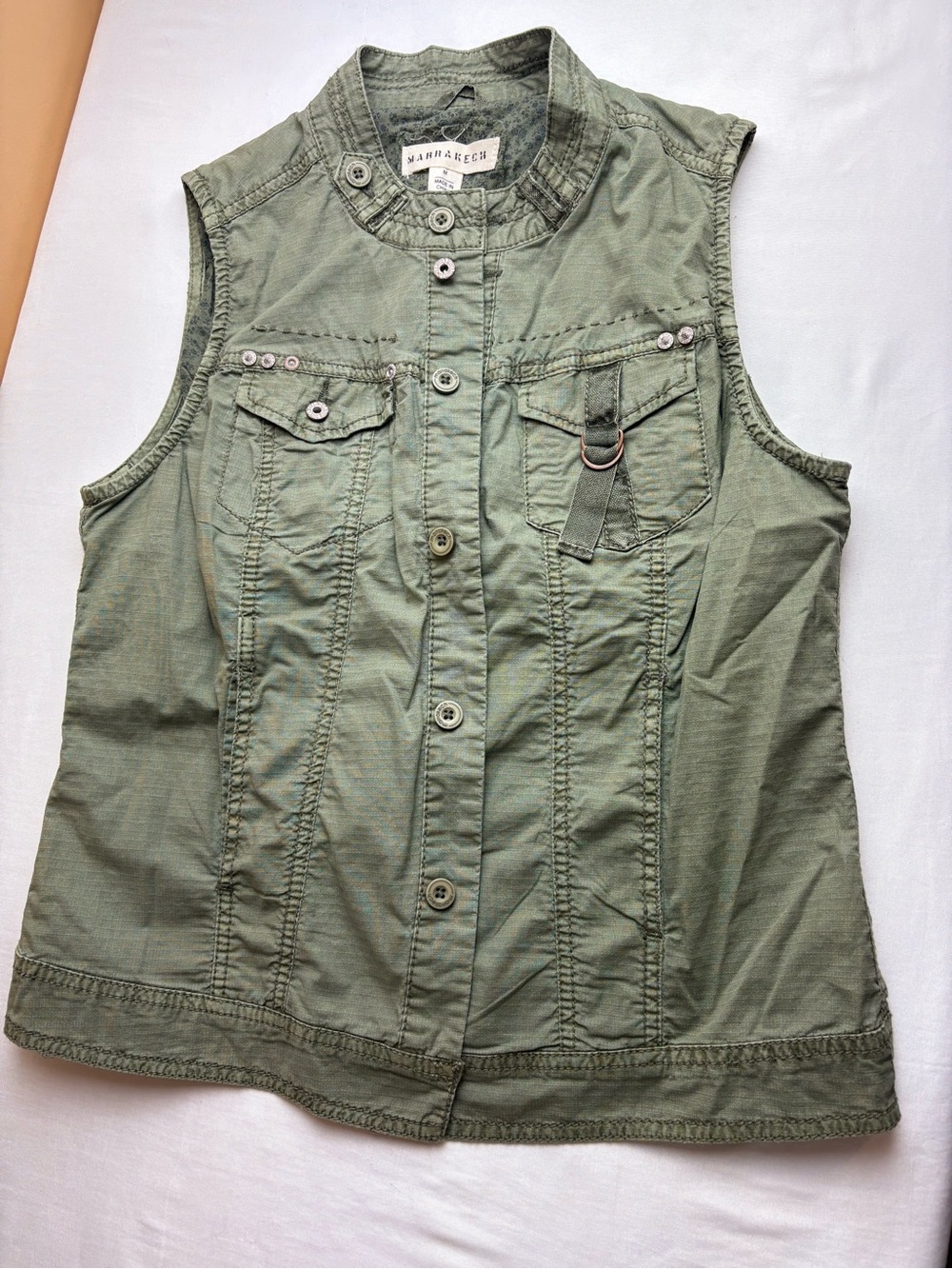 Marrakech Olive Green Sleeveless Utility Jacket
